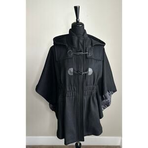 Vintage Guess Y2K Black Hooded Wool Toggle Closure Caplet Poncho Size L